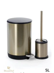 סט פח אשפה עם מברשת DREAM CHEF, זהב מוברש