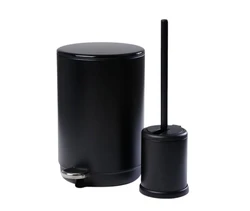 סט פח אשפה+מברשת שחור מט