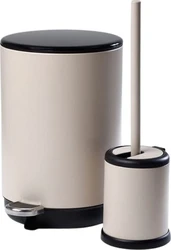 סט פח אשפה+מברשת סהרה שמנת מט