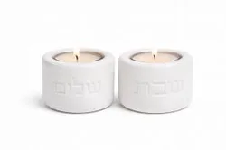 פמוטי שבת שלום חרס לבן